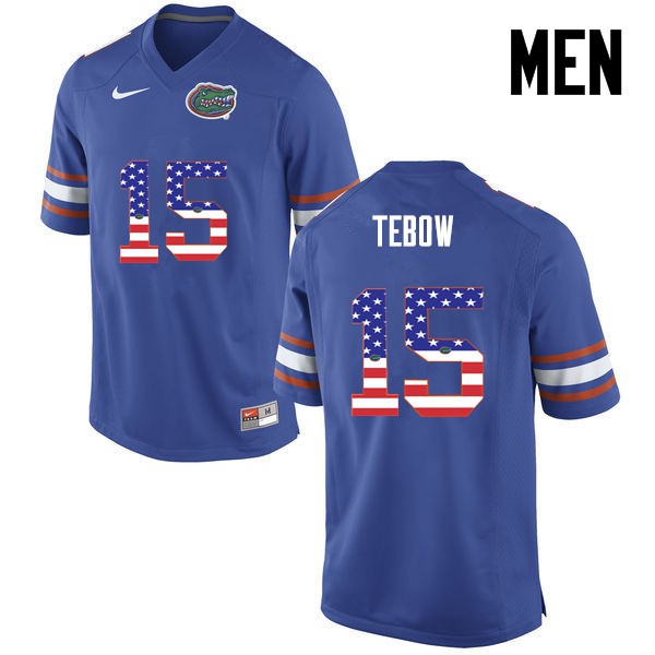 Florida Gators Men #15 Tim Tebow College Football USA Flag Fashion Blue